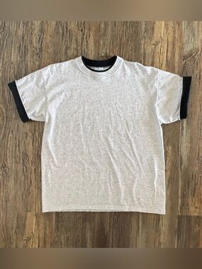 Vtg LA Loving Ringer T-Shirt Size XL Crewneck Heather Gray Black Trim 90s Retro
